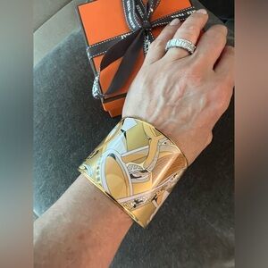 Hermes Gold Enamel Concours d'Etriers Mega wide Bracelet
